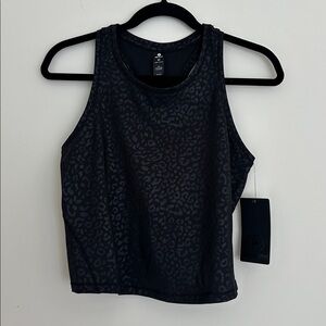 90 Degree By Reflex Black Leopard Print Cropped Activewear Tank Top - Size M NEW